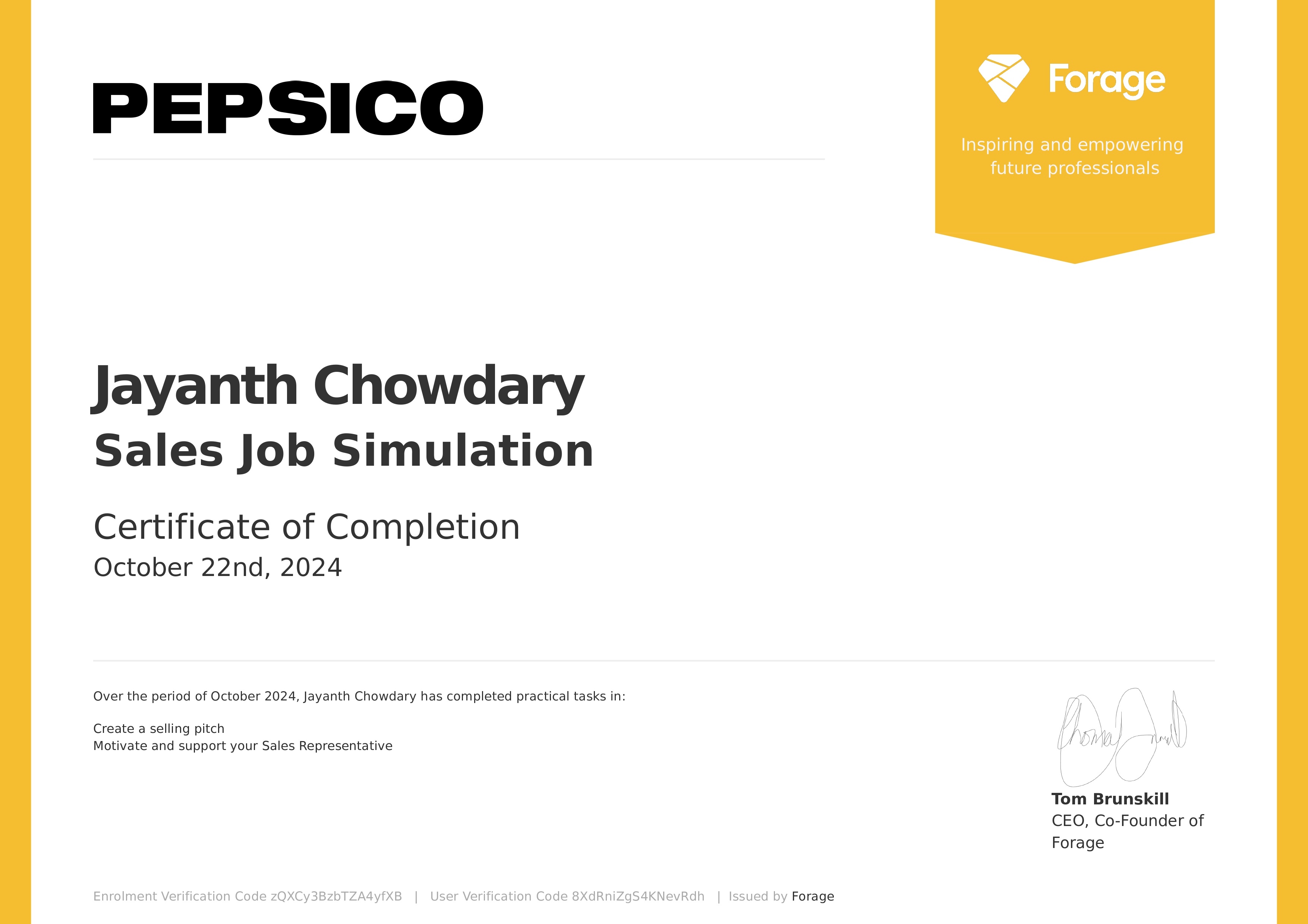 Pepsico Certificate