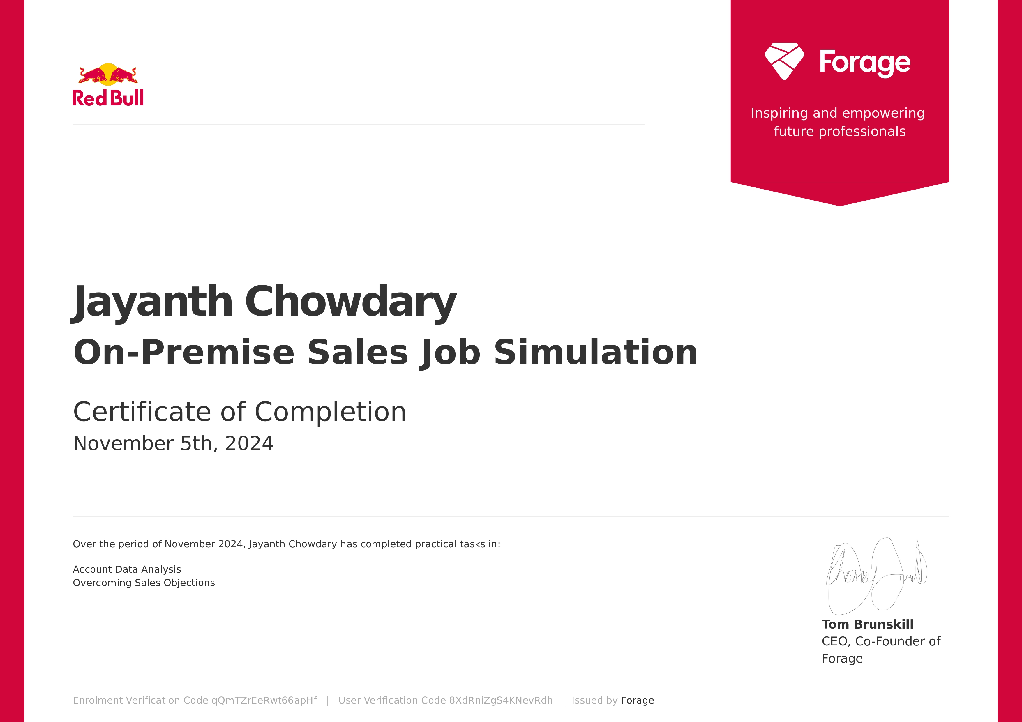 Red Bull Certificate